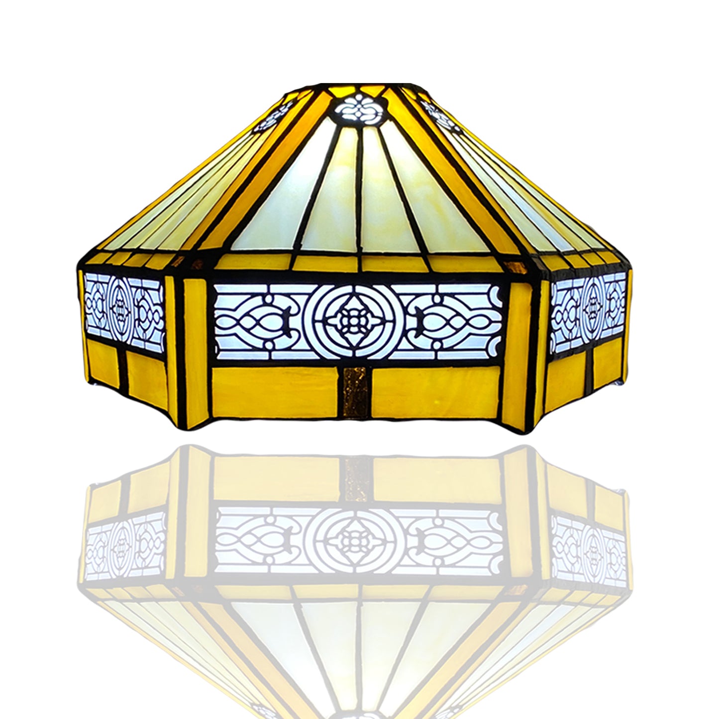 Auroh Tiffany lamp shade 10 inch SH10-1005 yellow amber Mission-style geometric stained glass 3-in-1 fitting