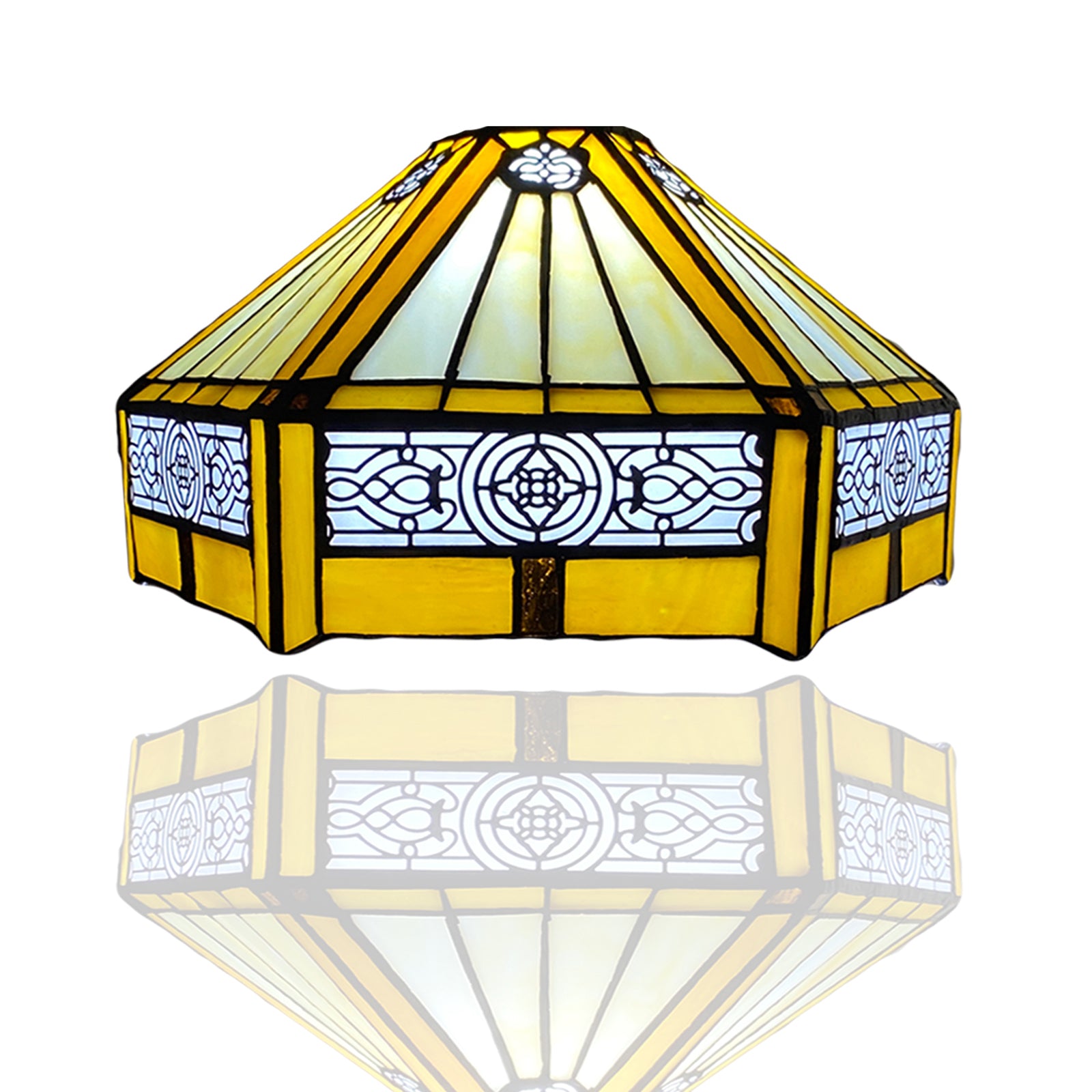 Auroh Tiffany lamp shade 10 inch SH10-1005 yellow amber Mission-style geometric stained glass 3-in-1 fitting