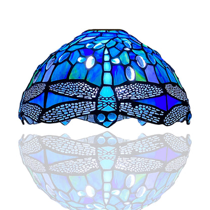 Auroh Tiffany lamp shade 10 inch SH10-1007 deep sapphire blue dragonfly stained glass 3-in-1 fitting