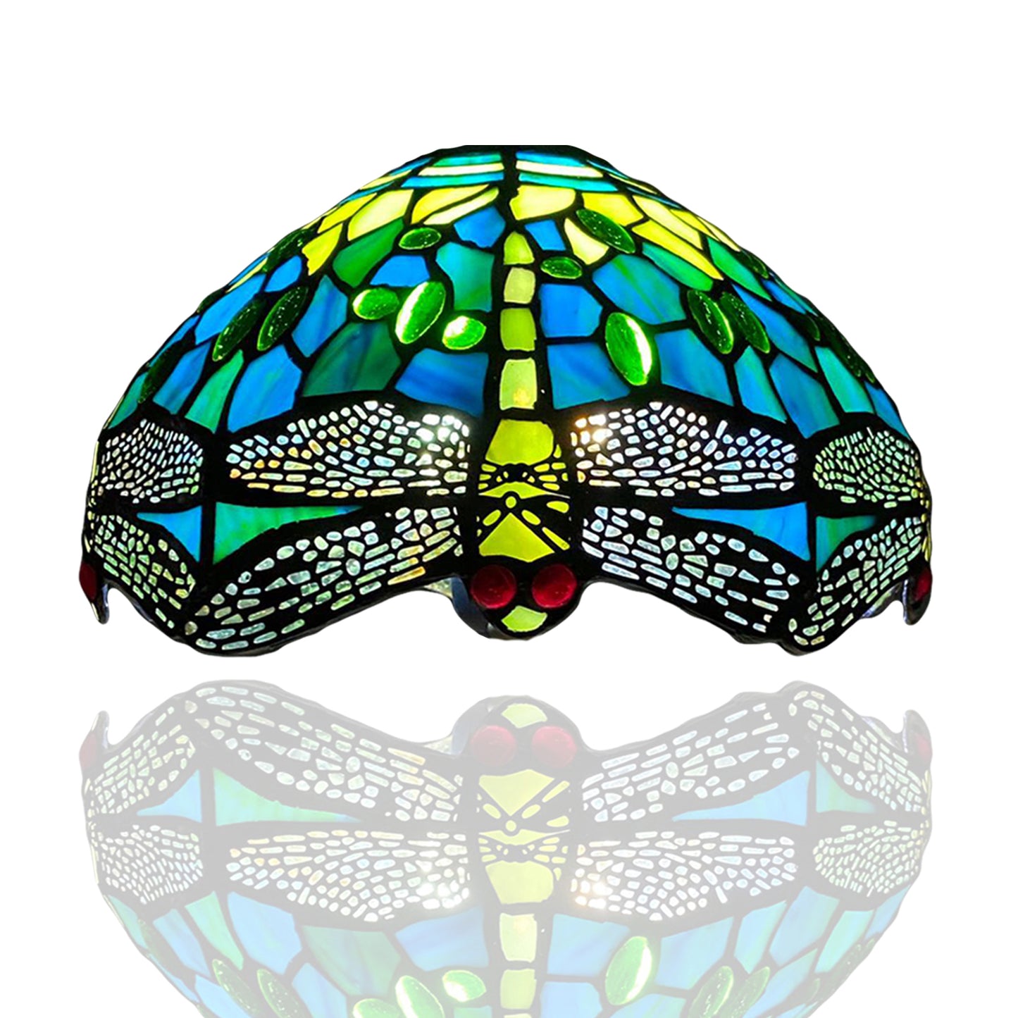 Auroh Tiffany lamp shade 10 inch SH10-1015 teal and green dragonfly stained glass 3-in-1 fitting