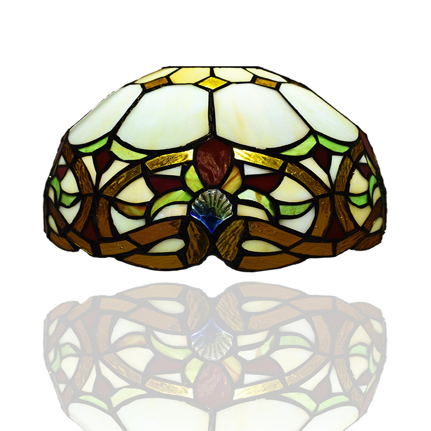 Auroh Tiffany lamp shade 10 inch SH10-1050 cream and amber floral scroll stained glass 3-in-1 fitting