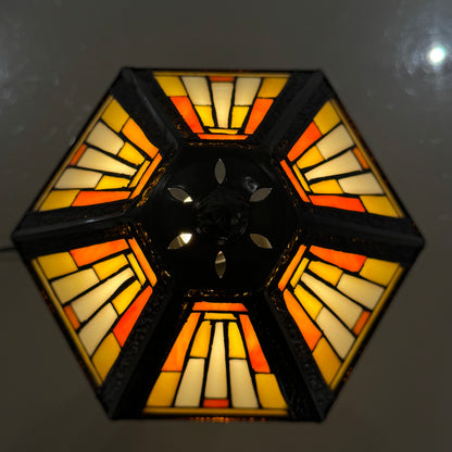 Auroh Tiffany Table Lamp 10 Inch – TFTL-1051 Cream & Amber Sunset Mission-Style Geometric Handcrafted Stained Glass, Bedside or Desk, UK