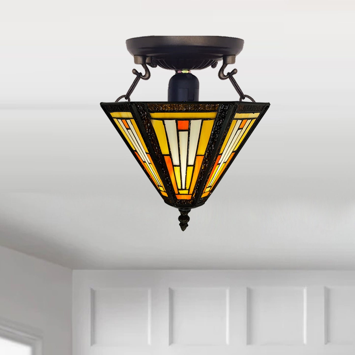 Auroh Tiffany Ceiling Light 10 Inch – C-1051 Handcrafted Stained Glass, for Bedroom or Hallway, UK