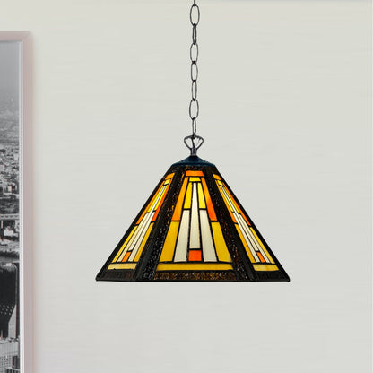 Auroh Tiffany Pendant Light 10 Inch – P-1051 Cream & Amber Sunset Mission-Style Geometric Handcrafted Stained Glass, Hallway or Bedroom, UK