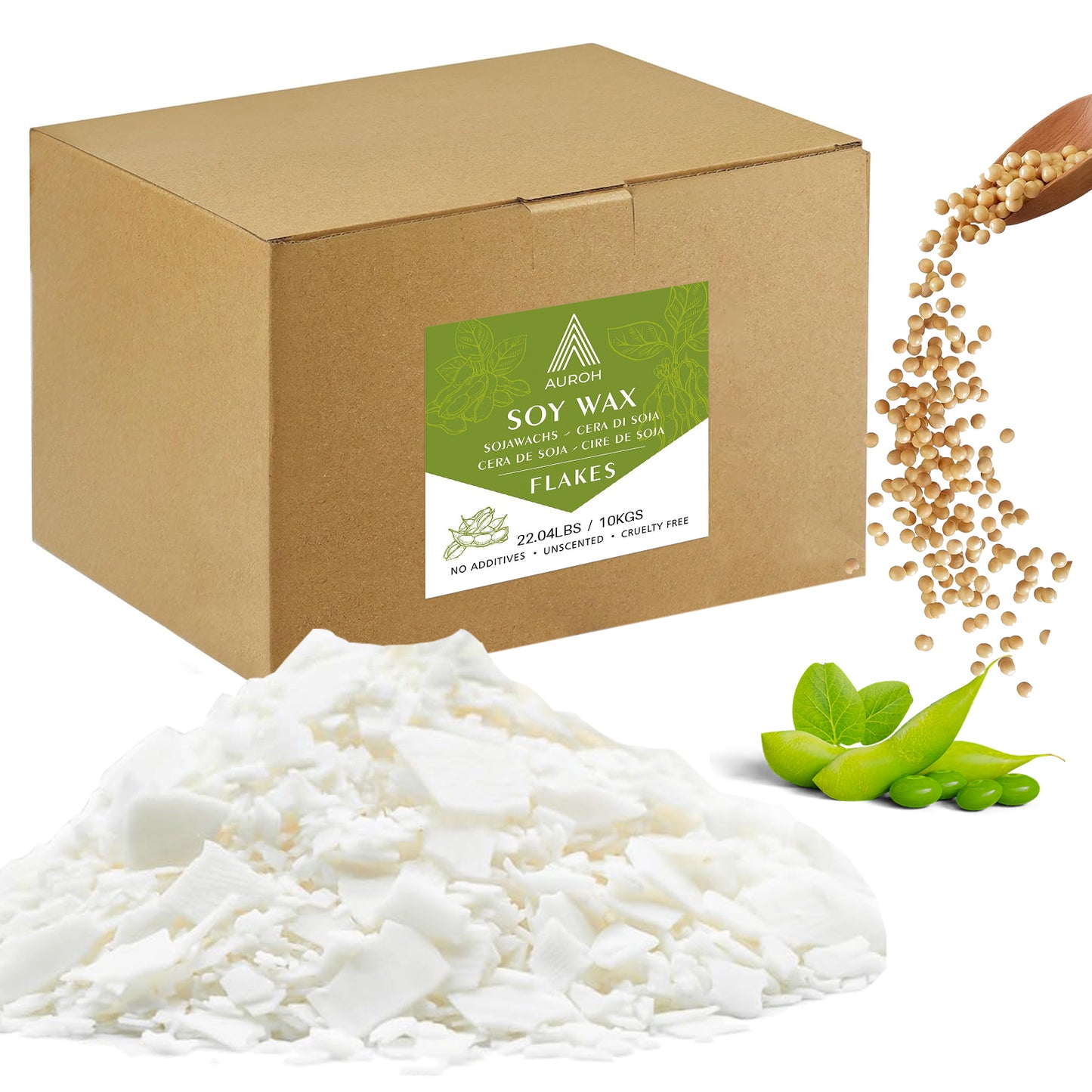 Auroh Natural Soy Wax Flakes for Candle Making – 1KG to 15KG, 100% Pure Soya, Clean Burning, No Additives, Biodegradable, UK