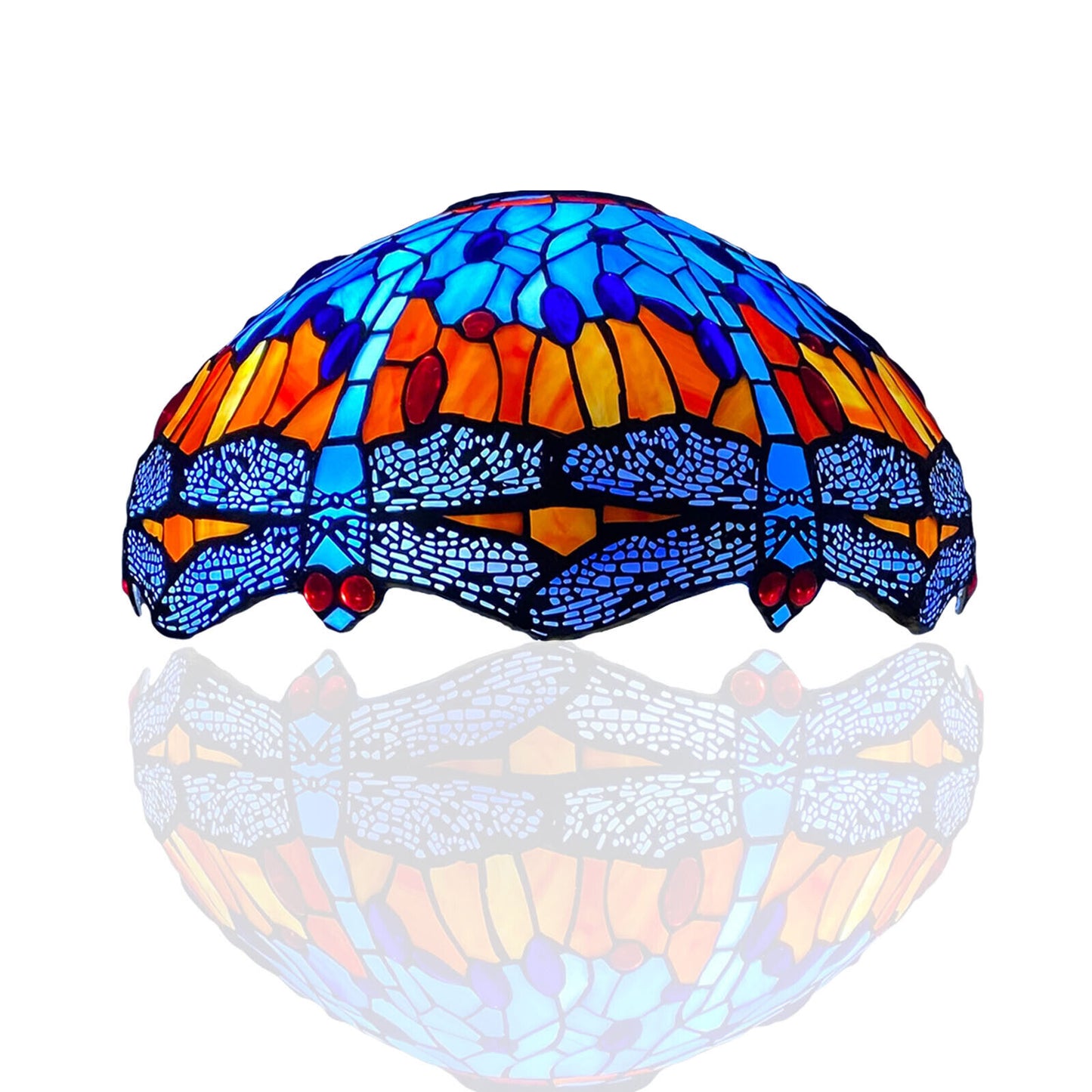 Auroh Tiffany lamp shade 16 inch SH16-1602 blue and amber sunset dragonfly stained glass 3-in-1 fitting