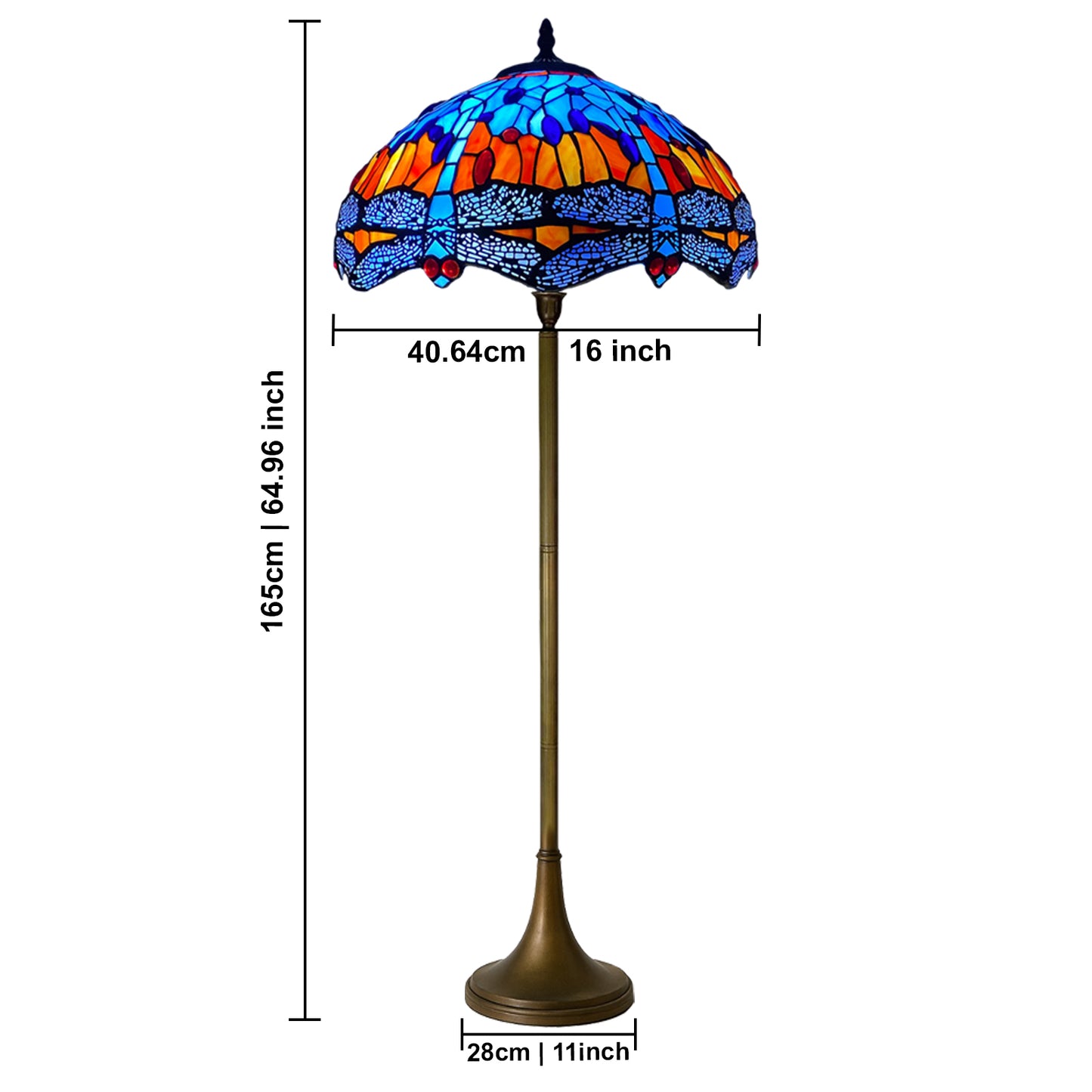 Auroh Tiffany Floor Lamp 16 Inch – TFL-1602 Blue & Amber Sunset Dragonfly Handcrafted Stained Glass, 168cm, UK