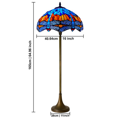 Auroh Tiffany Floor Lamp 16 Inch – TFL-1602 Blue & Amber Sunset Dragonfly Handcrafted Stained Glass, 168cm, UK