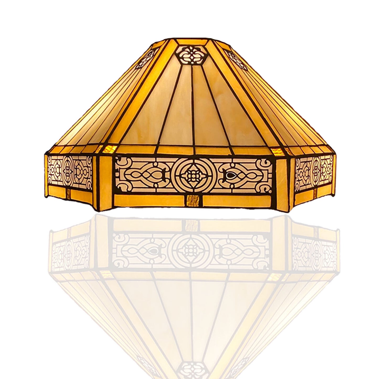 Auroh Tiffany lamp shade 16 inch SH16-1605 amber Mission-style geometric stained glass 3-in-1 fitting