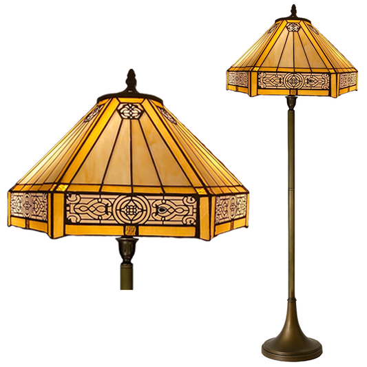 Auroh Tiffany floor lamp 16 inch TFL-1605 amber Mission-style geometric stained glass shade 168cm tall