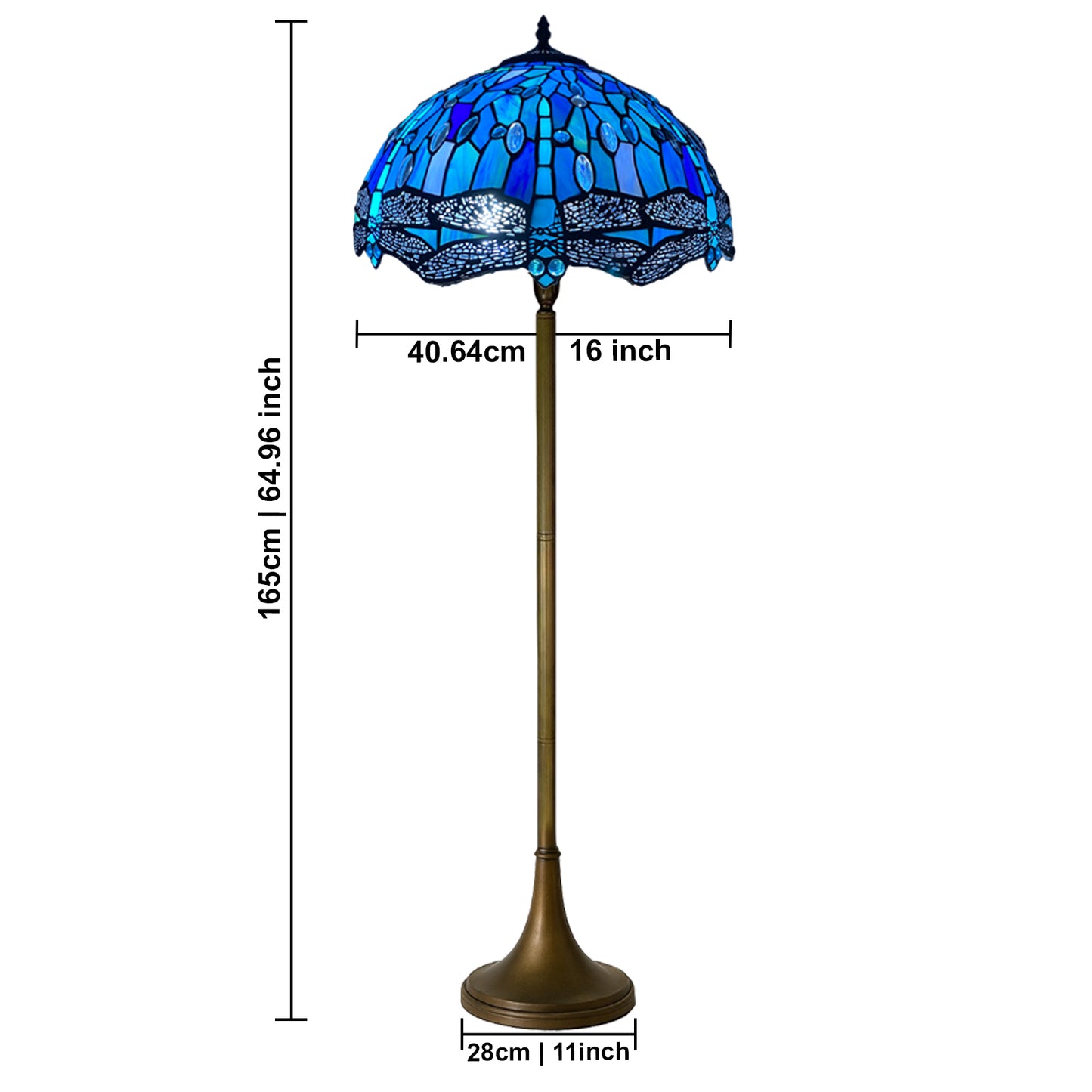 Auroh Tiffany Floor Lamp 16 Inch – TFL-1607 Deep Sapphire Blue Dragonfly Handcrafted Stained Glass, 168cm, UK