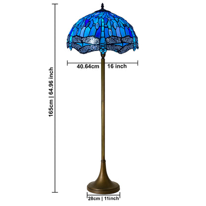 Auroh Tiffany Floor Lamp 16 Inch – TFL-1607 Deep Sapphire Blue Dragonfly Handcrafted Stained Glass, 168cm, UK