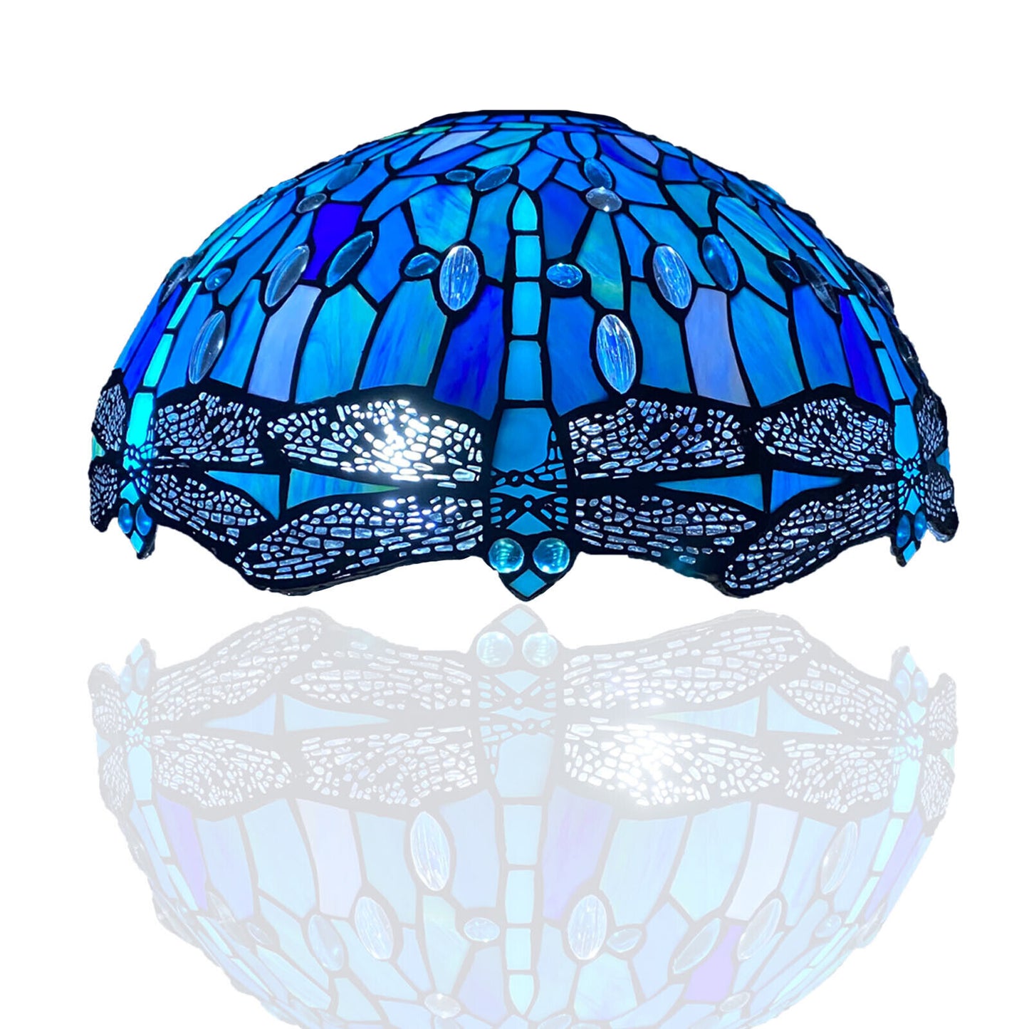 Auroh Tiffany lamp shade 16 inch SH16-1607 deep sapphire blue dragonfly stained glass 3-in-1 fitting