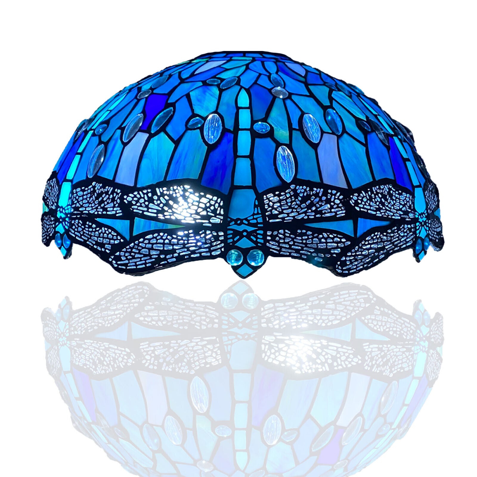 Auroh Tiffany lamp shade 16 inch SH16-1607 deep sapphire blue dragonfly stained glass 3-in-1 fitting