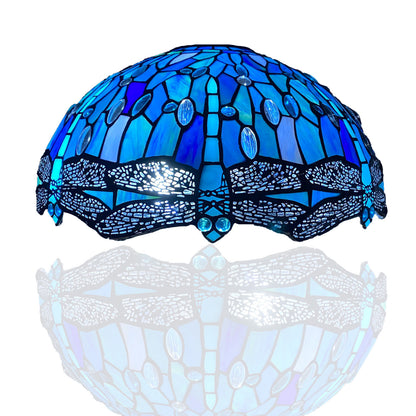 Auroh Tiffany lamp shade 16 inch SH16-1607 deep sapphire blue dragonfly stained glass 3-in-1 fitting