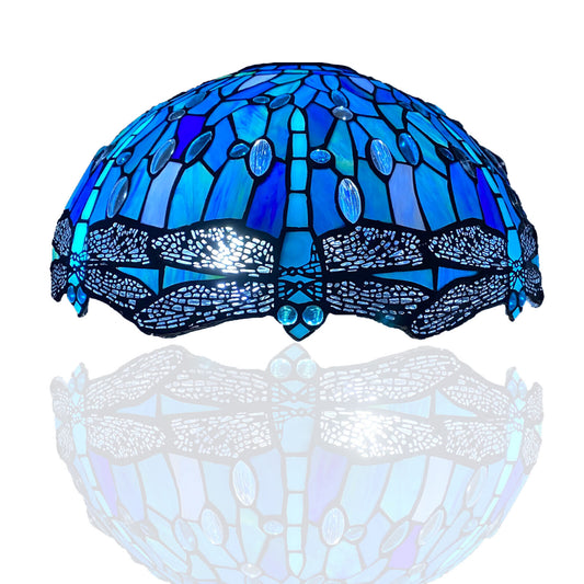 Auroh Tiffany Lamp Shade 16 Inch – SH16-1607 Deep Sapphire Blue Dragonfly Stained Glass, 3-in-1 Table, Ceiling or Pendant, UK