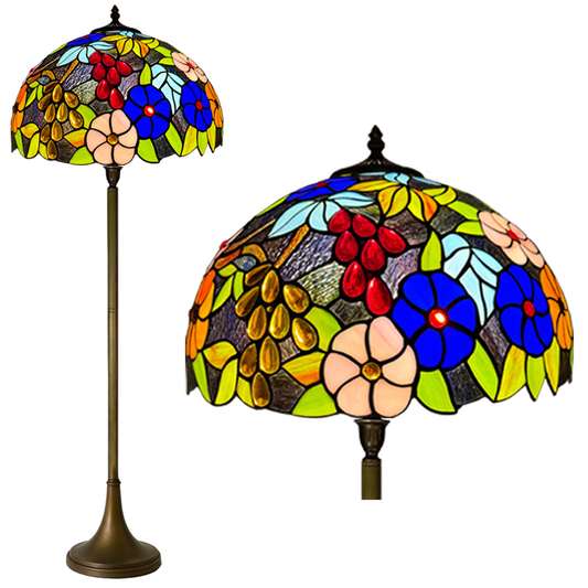 Auroh Tiffany floor lamp 16 inch TFL-1609 multicolour garden floral stained glass shade 168cm tall