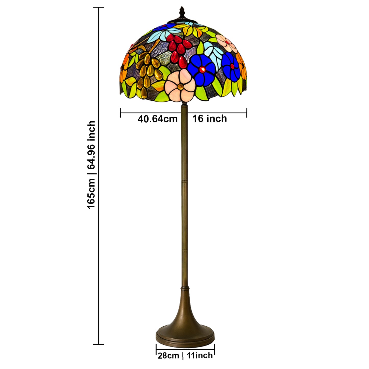 Auroh Tiffany Floor Lamp 16 Inch – TFL-1609 Multicolour Garden Floral Handcrafted Stained Glass, 168cm, UK