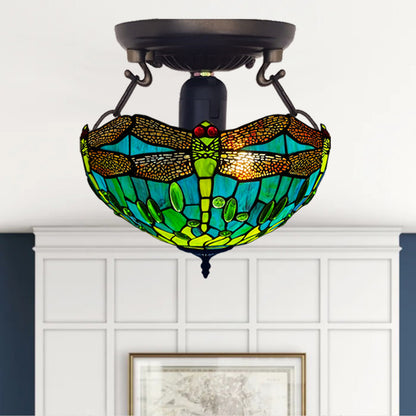 Auroh Tiffany Ceiling Light 16 Inch – C-1615 Multicolour Garden Floral Handcrafted Stained Glass, UK