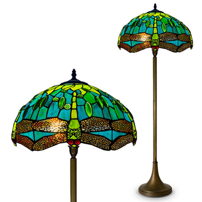 Auroh Tiffany Floor Lamp 16 Inch – TFL-1615 Teal & Green Dragonfly Handcrafted Stained Glass, 168cm, UK