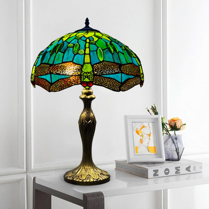 Auroh Tiffany Table Lamp 16 Inch – TFTL-1615 Teal & Green Dragonfly Handcrafted Stained Glass, UK