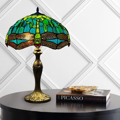 Auroh Tiffany Table Lamp 16 Inch – TFTL-1615 Teal & Green Dragonfly Handcrafted Stained Glass, UK