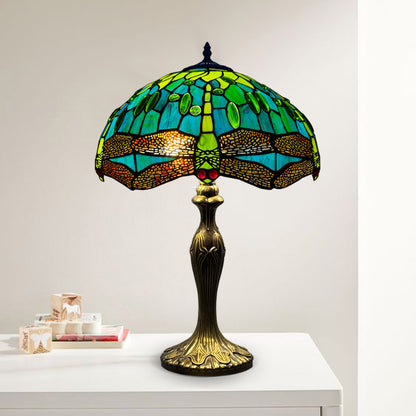 Auroh Tiffany Table Lamp 16 Inch – TFTL-1615 Teal & Green Dragonfly Handcrafted Stained Glass, UK