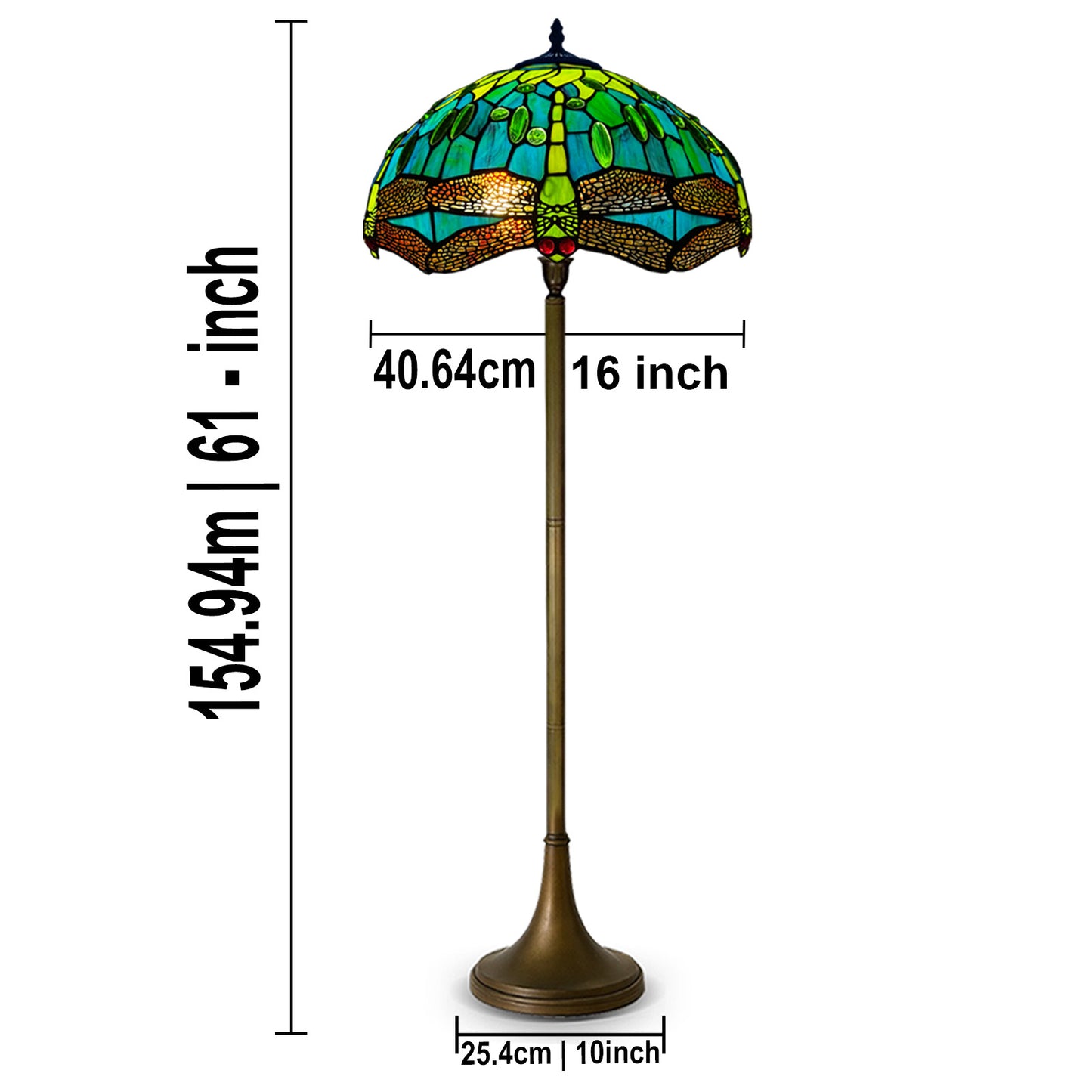 Auroh Tiffany Floor Lamp 16 Inch – TFL-1615 Teal & Green Dragonfly Handcrafted Stained Glass, 168cm, UK