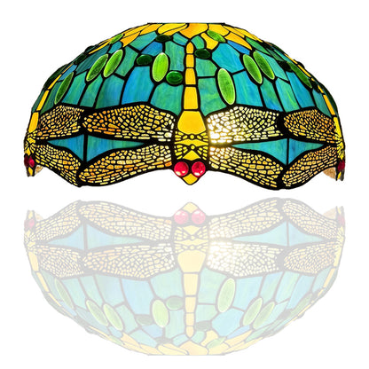 Auroh Tiffany lamp shade 16 inch SH16-1615 teal and green dragonfly stained glass 3-in-1 fitting