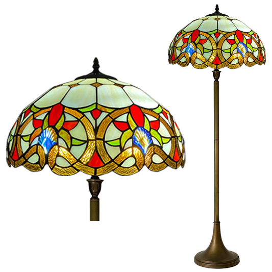 Auroh Tiffany floor lamp 16 inch TFL-1650 amber Victorian floral scroll stained glass shade 168cm tall