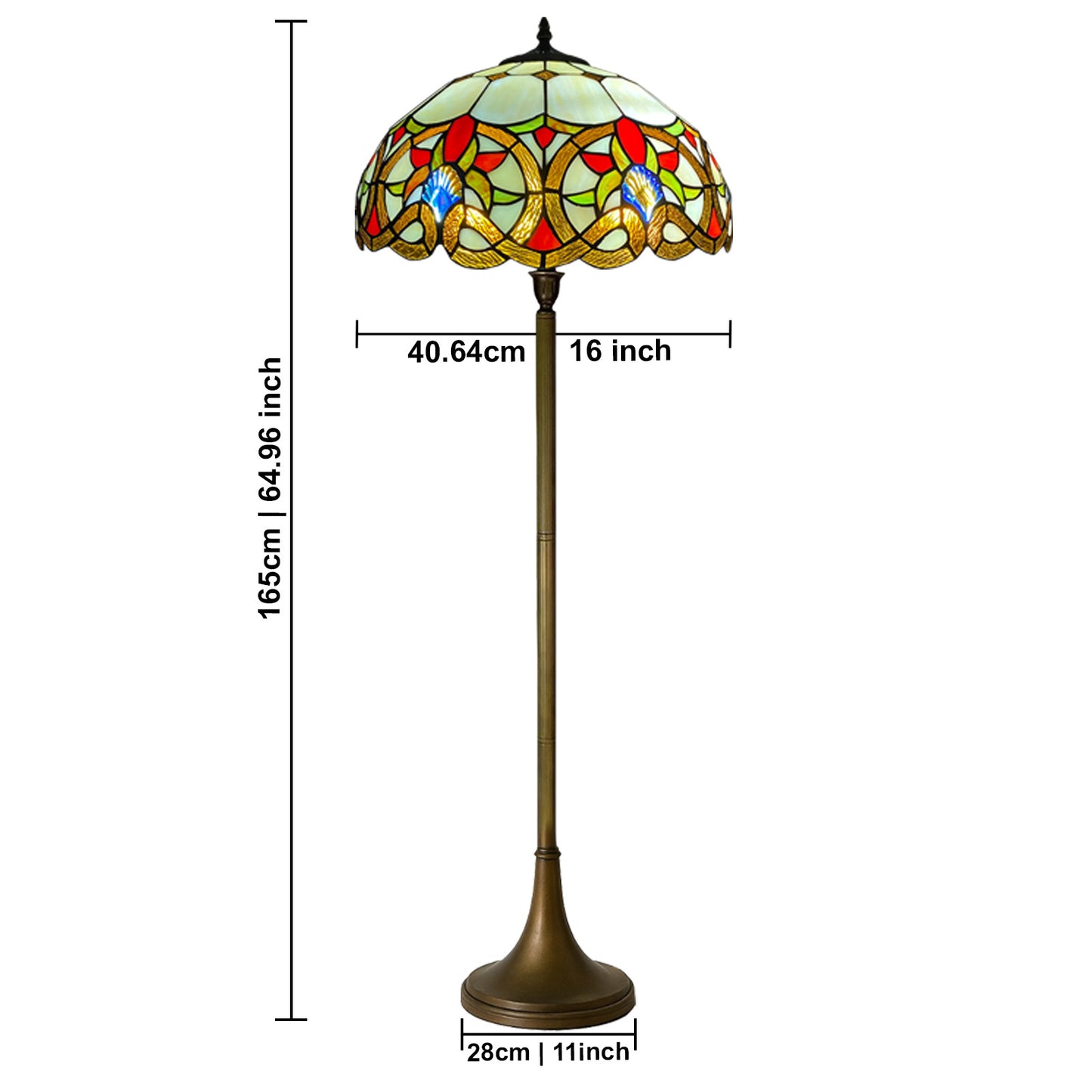 Auroh Tiffany Floor Lamp 16 Inch – TFL-1650 Amber Victorian Floral Scroll Handcrafted Stained Glass, 168cm, UK