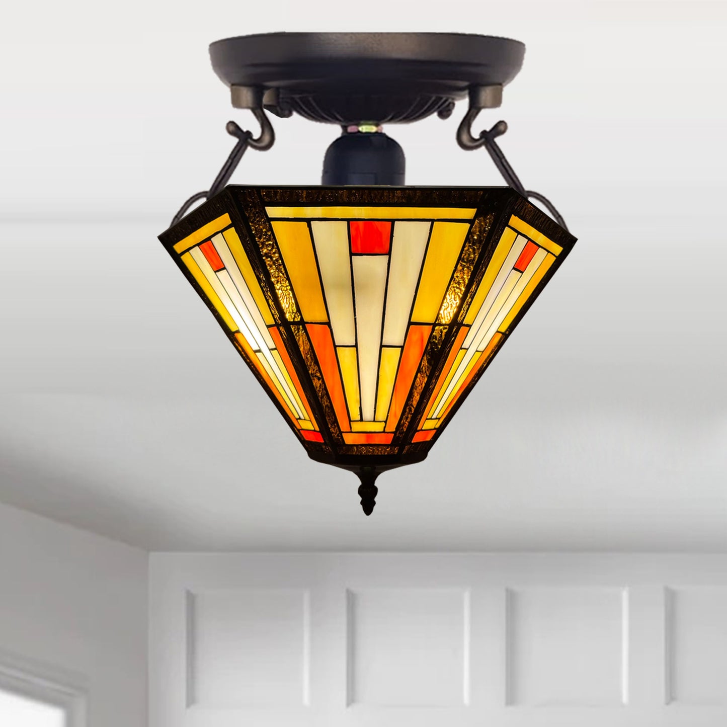 Auroh Tiffany Ceiling Light 16 Inch – C-1651 Handcrafted Stained Glass, UK