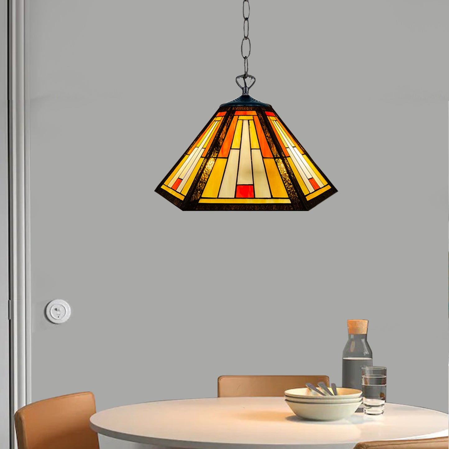 Auroh Tiffany Pendant Light 16 Inch – P-1651 Handcrafted Stained Glass, UK