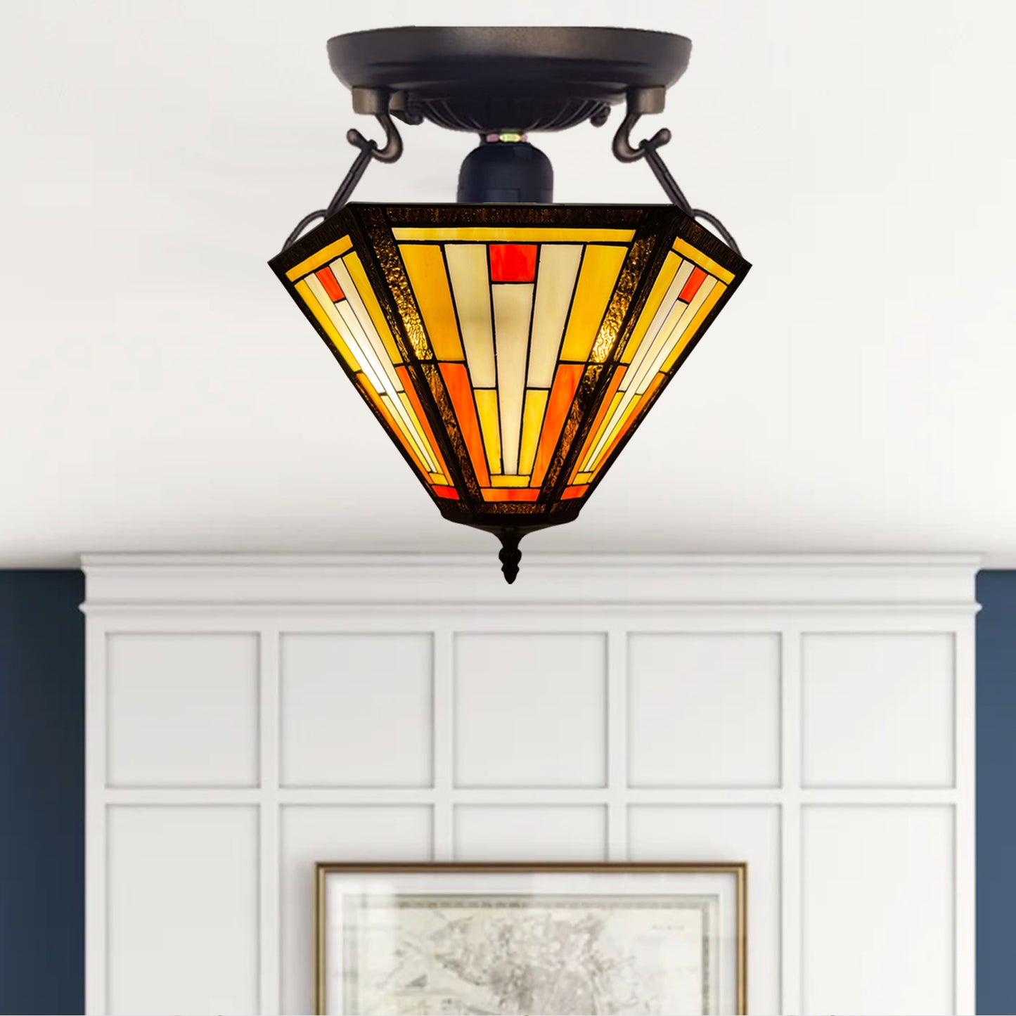 Auroh Tiffany Ceiling Light 16 Inch – C-1651 Handcrafted Stained Glass, UK
