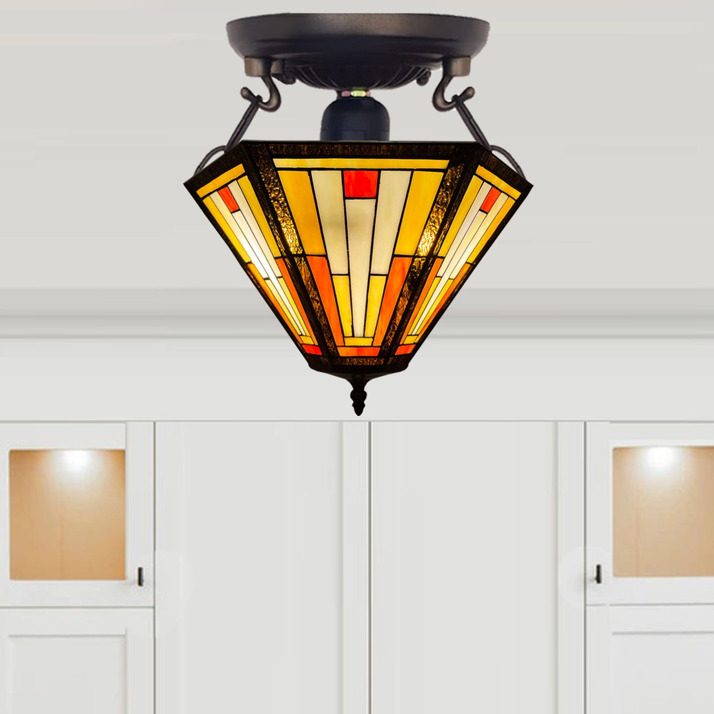 Auroh Tiffany Ceiling Light 16 Inch – C-1651 Handcrafted Stained Glass, UK