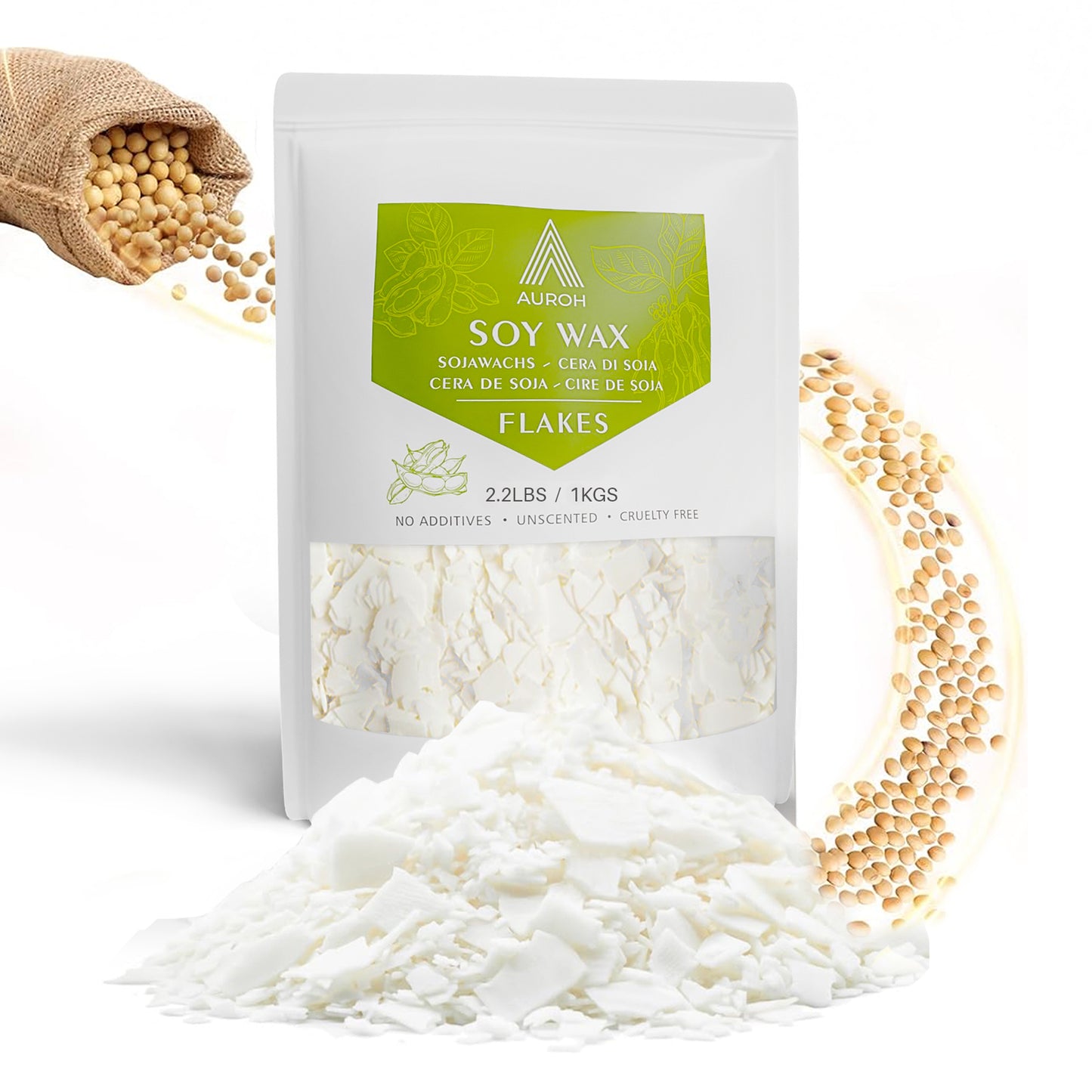 Auroh Natural Soy Wax Flakes for Candle Making – 1KG to 15KG, 100% Pure Soya, Clean Burning, No Additives, Biodegradable, UK