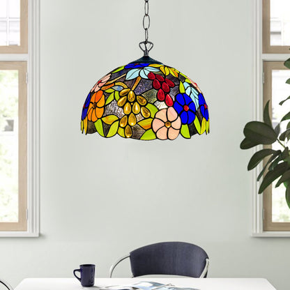 Auroh Tiffany Pendant Light 16 Inch – P-1609 Multicolour Garden Floral Handcrafted Stained Glass, UK