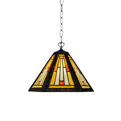 Auroh Tiffany Pendant Light 10 Inch – P-1051 Cream & Amber Sunset Mission-Style Geometric Handcrafted Stained Glass, Hallway or Bedroom, UK