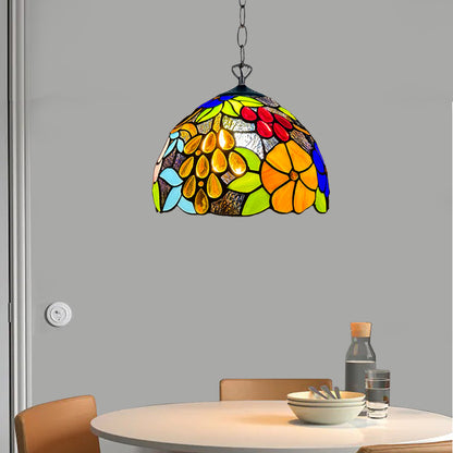 Auroh Tiffany Pendant Light 10 Inch – P-1009 Vibrant Multicolour Garden Floral Handcrafted Stained Glass, Hallway or Bedroom, UK