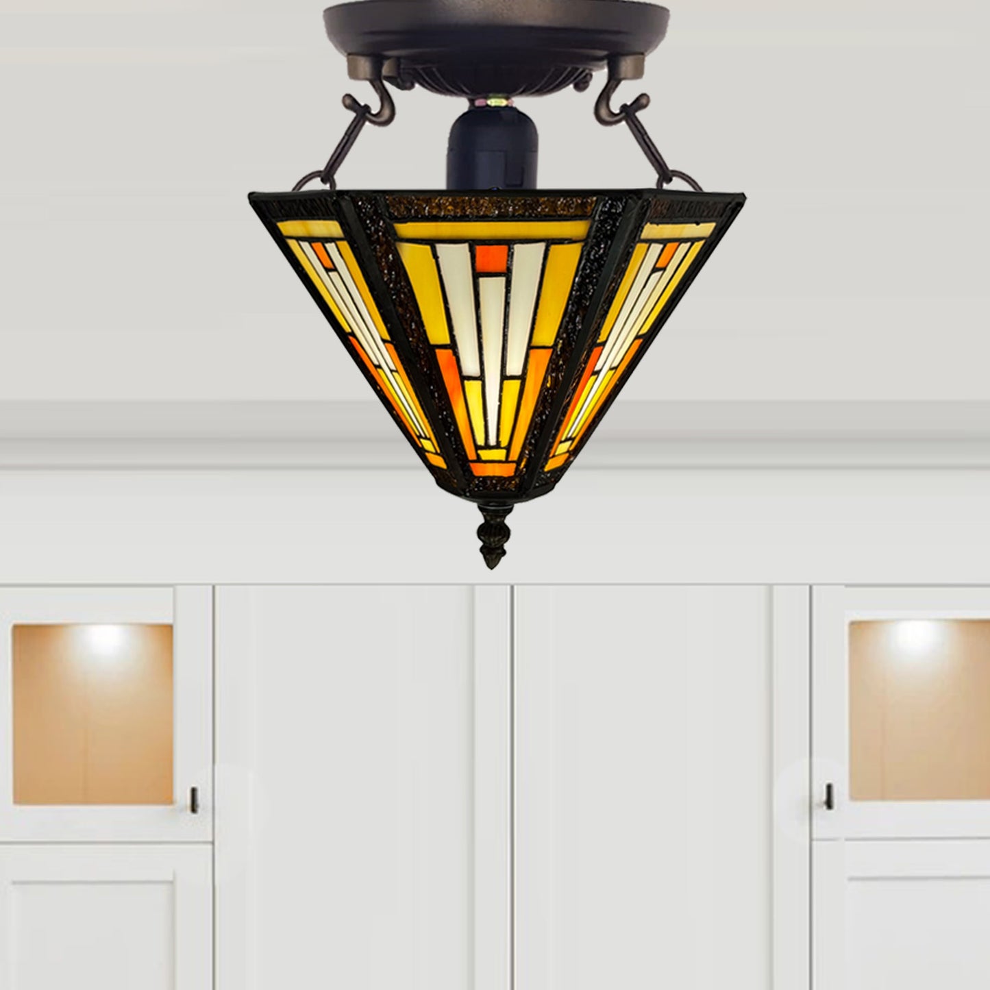 Auroh Tiffany Ceiling Light 10 Inch – C-1051 Handcrafted Stained Glass, for Bedroom or Hallway, UK