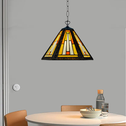Auroh Tiffany Pendant Light 10 Inch – P-1051 Cream & Amber Sunset Mission-Style Geometric Handcrafted Stained Glass, Hallway or Bedroom, UK