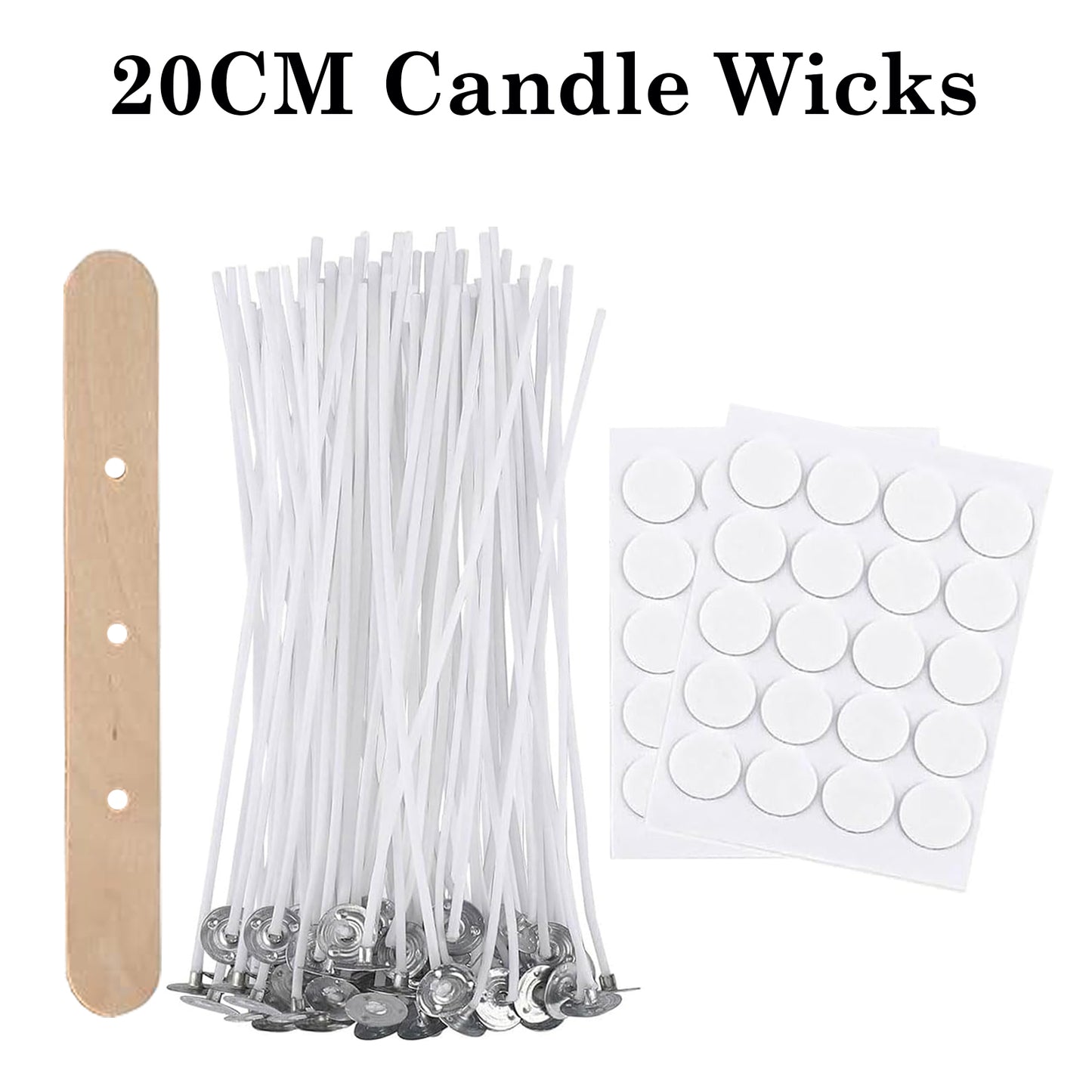 Auroh 80 Pcs Candle Wicks for Making Candles – 5/8/10/15/20cm long Pre-Waxed Wicks with self-Centring Holder for DIY Candles Craft Tools Candle Making Kit - Longer Burning Time with Low Smoke