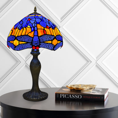 Auroh Tiffany Table Lamp 10 Inch – TFTL-1002 Blue & Amber Sunset Dragonfly Handcrafted Stained Glass, Bedside or Desk, UK