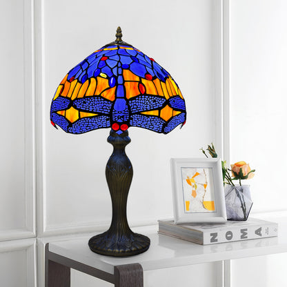 Auroh Tiffany Table Lamp 10 Inch – TFTL-1002 Blue & Amber Sunset Dragonfly Handcrafted Stained Glass, Bedside or Desk, UK