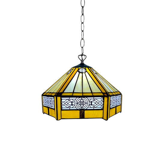 Auroh Tiffany Pendant Light 10 Inch – P-1005 Yellow Amber Mission-Style Geometric Handcrafted Stained Glass, Hallway or Bedroom, UK