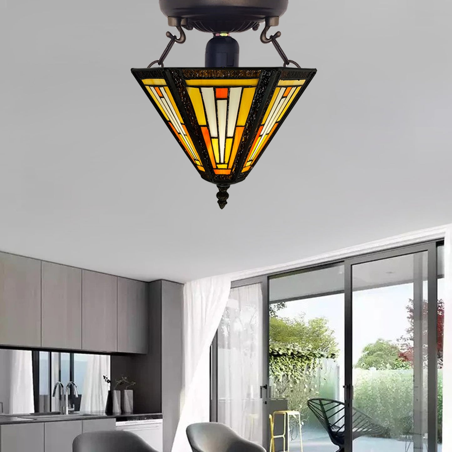 Auroh Tiffany Ceiling Light 10 Inch – C-1051 Handcrafted Stained Glass, for Bedroom or Hallway, UK