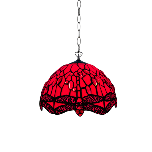 Auroh Tiffany Pendant Light 10 Inch – P-1006 Deep Scarlet Red Jewelled Dragonfly Handcrafted Stained Glass, Hallway or Bedroom, UK