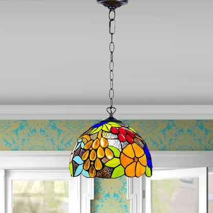 Auroh Tiffany Pendant Light 10 Inch – P-1009 Vibrant Multicolour Garden Floral Handcrafted Stained Glass, Hallway or Bedroom, UK