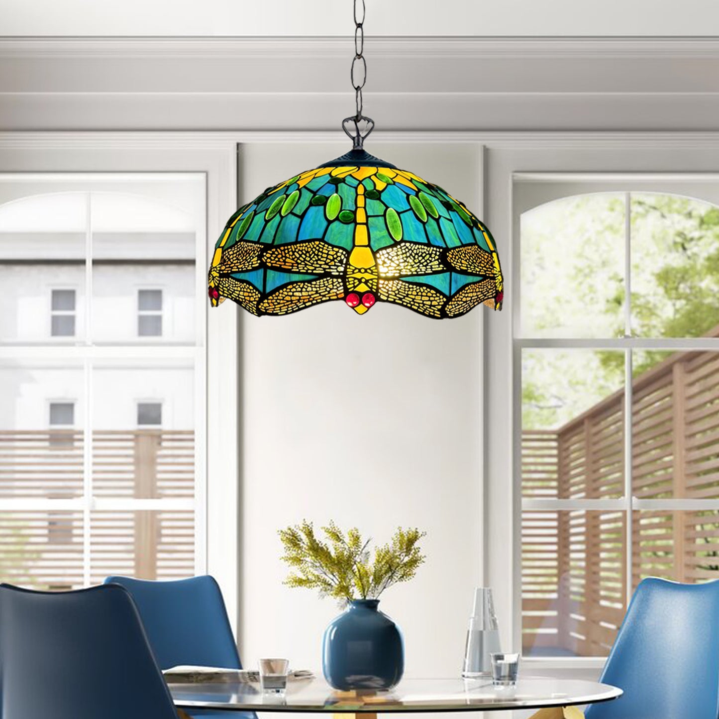 16 inch Tiffany Style Lamp Shades Antique Handcrafted Stained Glass Shades | 3-in-1 Multi-Purpose Shade for Table Lamps, Ceiling Lamps, Pendant Lamps