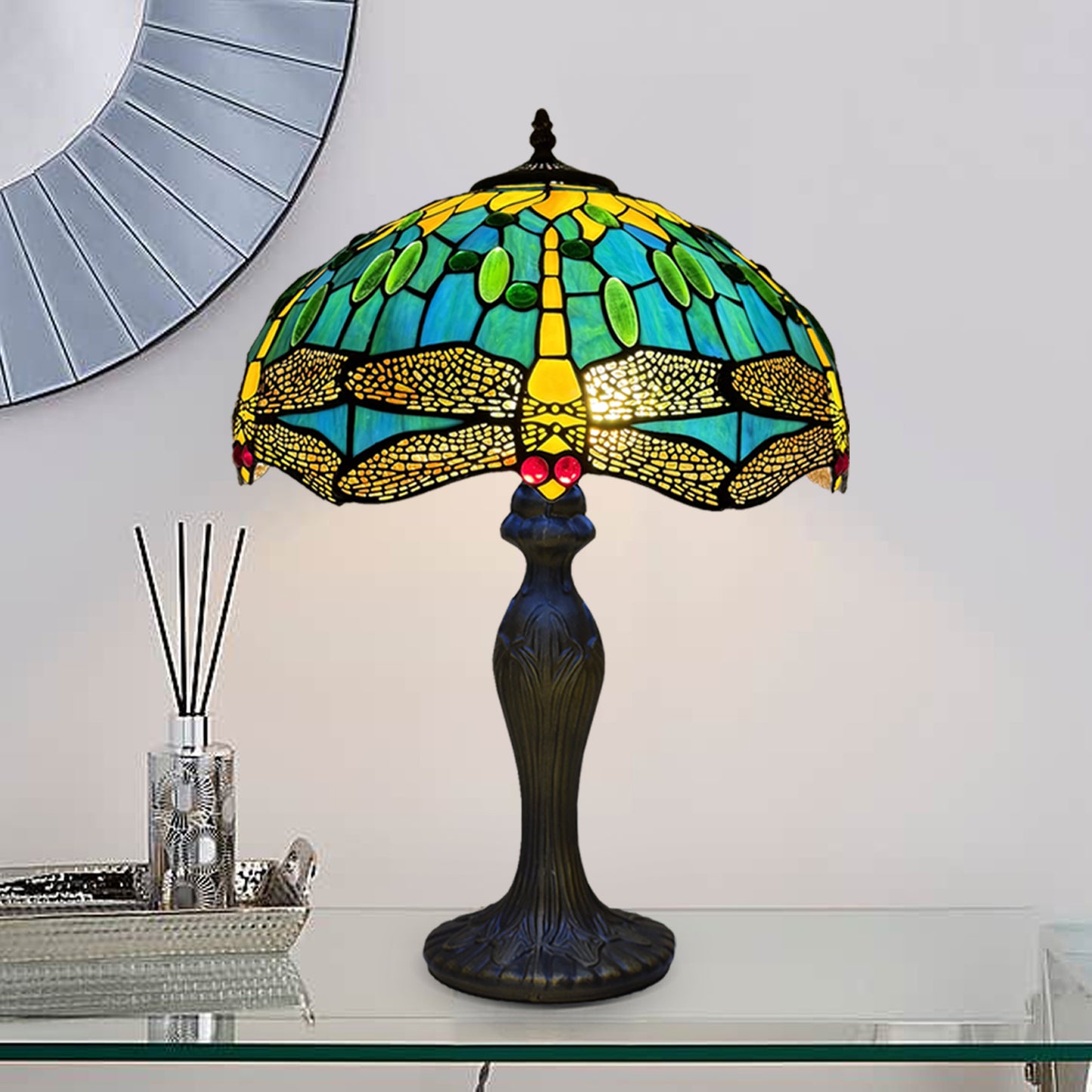 Tiffany Table Lamp Handcrafted 16 inch Stained Glass Lamp Shades Antique Design Stunning Quality Desk Lamp for Living Room Bedroom Bedside Lamps Coffee Table